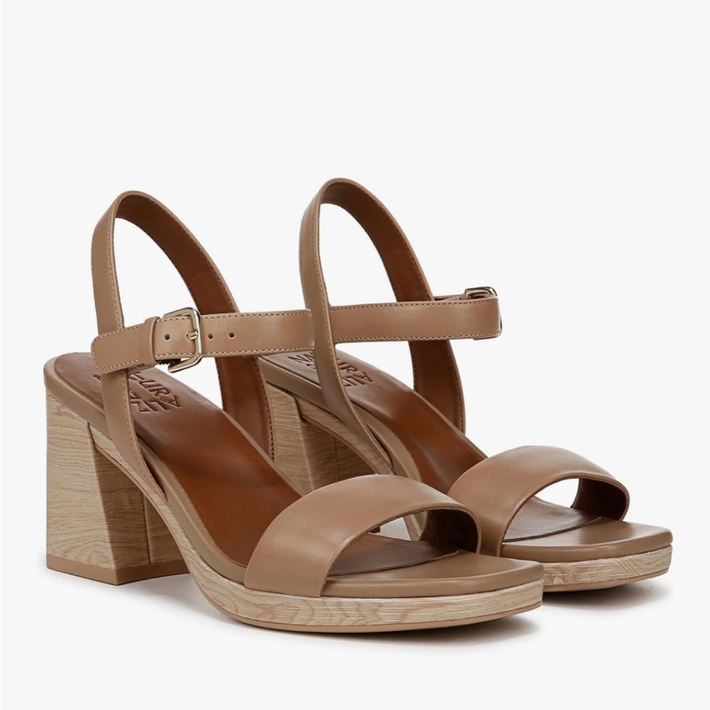 Naturalizer Tan Leather Block Heel Sandals